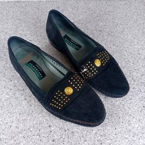 Lorenzo Banfi Suede Black Gold Stud Dress Loafers 9.5 Slip On Italian Shoes